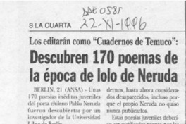 Descubren 170 poemas de la época de lolo de Neruda  [artículo].