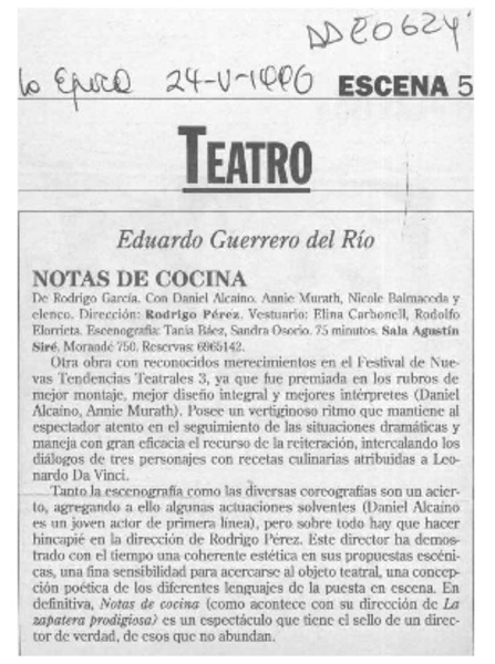 Notas de cocina  [artículo] Eduardo Guerrero del Río.