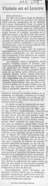 Violeta en el Louvre  [artículo] Carlos Orellana Riera.