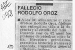 Falleció Rodolfo Oroz  [artículo].