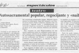 Autosacramental popular, regocijante y "naif"  [artículo] Pedro Labra.
