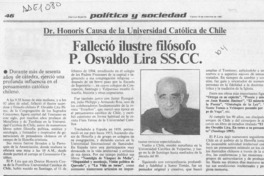 Falleció ilustre filósofo P. Osvaldo Lira SS. CC.  [artículo].