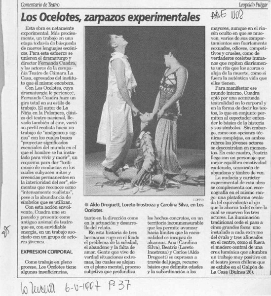 Los ocelotes, zarpazos experimentales  [artículo] Leopoldo Pulgar.