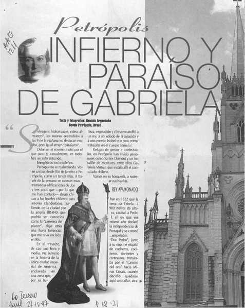 Petrópolis infierno y paraíso de Gabriela  [artículo] Gonzalo Argandoña.