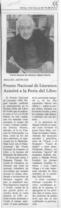 Premio Nacional de Literatura asistirá a la Feria del Libro  [artículo].