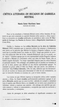Crítica literaria en recados de Gabriela Mistral  [artículo] María Ester Martínez Sanz.