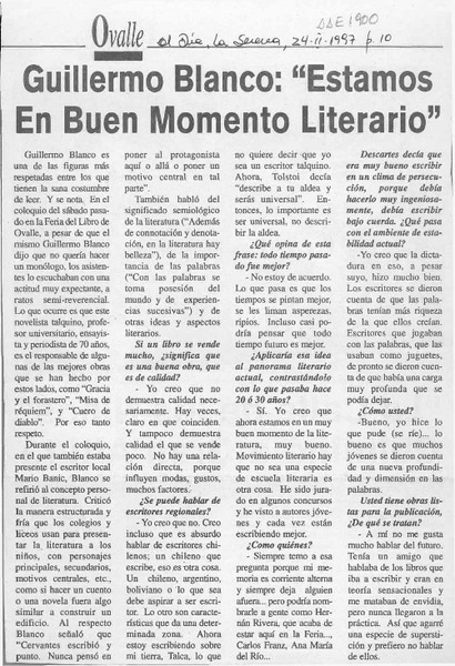 Guillermo Blanco, "Estamos en buen momento literario"  [artículo].