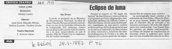 Eclipse de luna  [artículo] Hans Ehrmann.