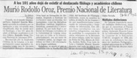 Murió Rodolfo Oroz, Premio Nacional de Literatura  [artículo].