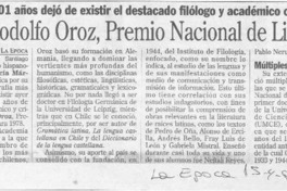 Murió Rodolfo Oroz, Premio Nacional de Literatura  [artículo].