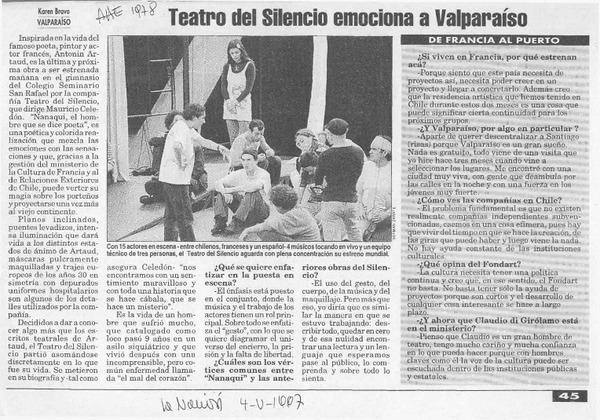 Teatro del Silencio emociona a Valparaíso  [artículo] Karen Bravo.