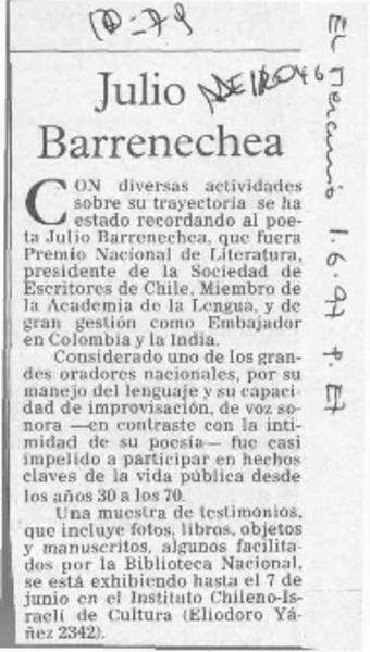 Julio Barrenechea  [artículo].