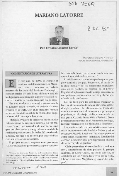 Mariano Latorre  [artículo] Fernando Sánchez Durán.