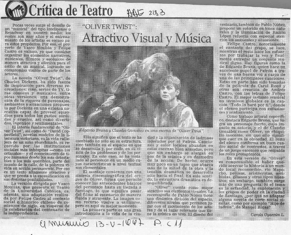 "Oliver Twist", atractivo visual y música  [artículo] Carola Oyarzún L.