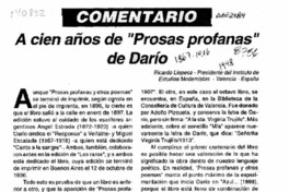 A cien años de "Prosas profanas" de Darío  [artículo] Ricardo Llopesa.