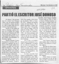 Partió el escritor José Donoso  [artículo] José Vargas Badilla.