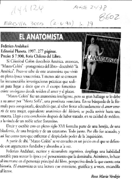 El anatomista  [artículo] Rosa María Verdejo.