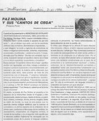Paz Molina y sus "Cantos de ciega"  [artículo] Tulio Mendoza Belio.