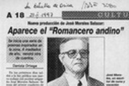 Aparece el "Romancero andino"  [artículo] Daniela Ortega.