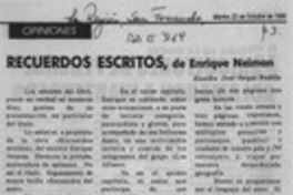 Recuerdos escritos, de Enrique Neiman  [artículo] José Vargas Badilla.