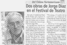 Dos obras de Jorge Díaz en el Festival de Teatro  [artículo].