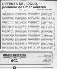Defensa del ídolo, poemario de Omar Cáceres  [artículo] José Vargas Badilla.