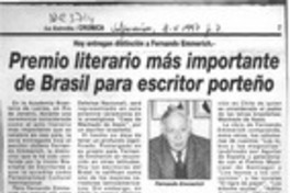 Premio literario más importante de Brasil para escritor porteño  [artículo].