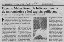 Eugenio Matus Romo, la bitácora literaria de un romántico y leal capitán quillotano  [artículo].