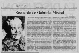 Recuerdo de Gabriela Mistral  [artículo] Ramón Riquelme.