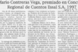 Mario Contreras Vega, premiado en concurso regional de cuentos Essal S. A. 1997  [artículo].