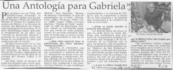 Una Antología para Gabriela  [artículo].