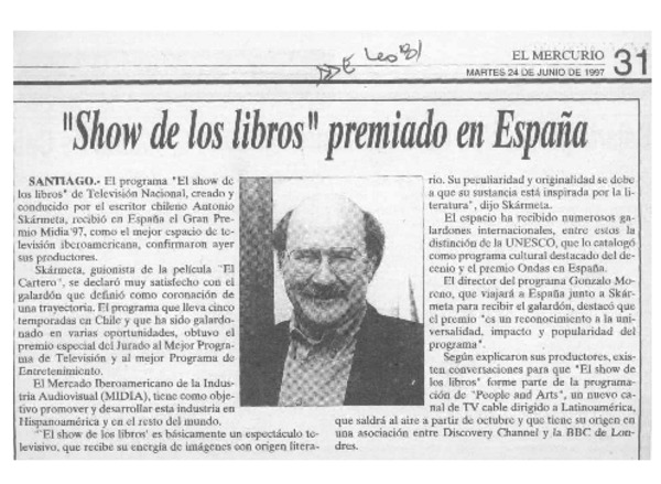 "Show de los libros" premiado en España  [artículo].