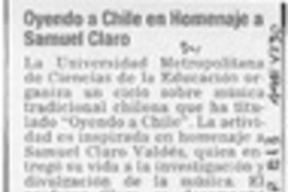 Oyendo a Chile en homenaje a Samuel Claro  [artículo].