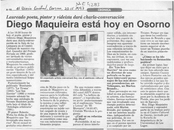 Diego Maquieira está hoy en Osorno  [artículo].