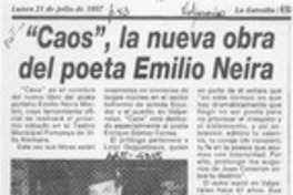 "Caos", la nueva obra del poeta Emilio Neira
