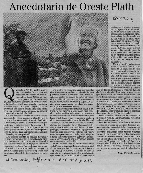 Anecdotario de Oreste Plath  [artículo] Hugo Rolando Cortés.