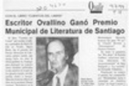 Escritor ovallino ganó premio minicipal de literatura de Santiago  [artículo].