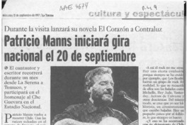 Patricio Manns iniciará gira nacional el 20 de septiembre  [artículo] Jorge Leiva C.