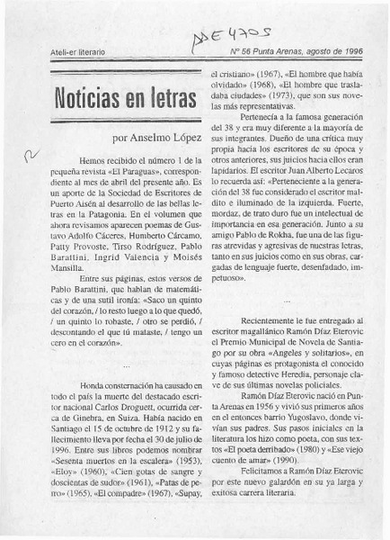 Noticias en letras  [artículo] Anselno López.