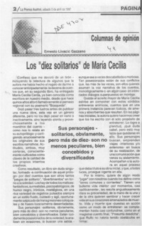 Los "diez solitarios" de María Cecilia  [artículo] Ernesto Livacic Gazzano.