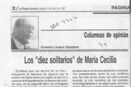 Los "diez solitarios" de María Cecilia  [artículo] Ernesto Livacic Gazzano.
