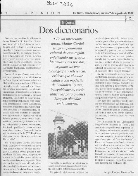 Dos diccionarios  [artículo] Sergio Ramón Fuentealba.
