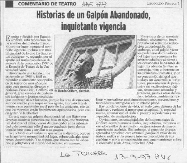 Historias de un Galpón abandonado, inquietante vigencia  [artículo] Leopoldo Pulgar I.