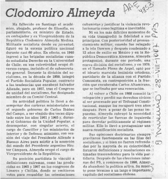 Clodomiro Almeyda  [artículo].