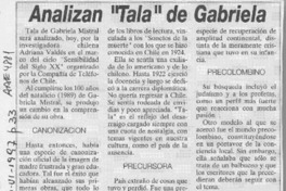 Analizan "Tala" de Gabriela  [artículo].