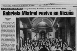 Gabriela Mistral revive en Vicuña  [artículo] Elisa Cárdenas.