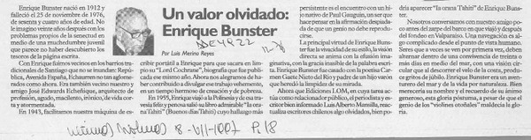 Un valor olvidado, Enrique Bunster  [artículo] Luis Merino Reyes.