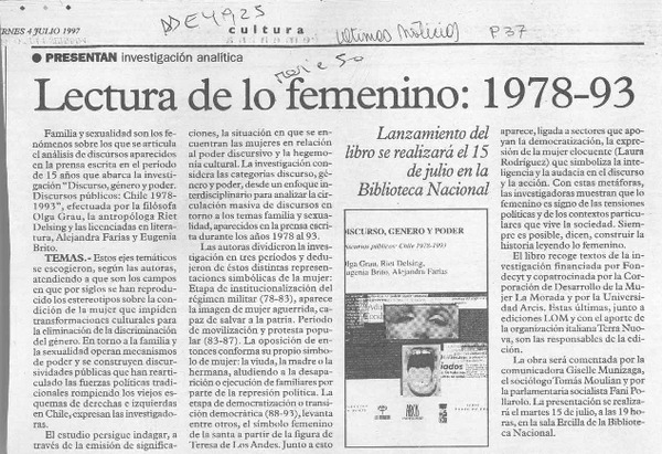 Lectura de lo femenino, 1978-93  [artículo].