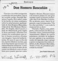 Don Homero Bascuñán  [artículo] Juan Rubén Valenzuela.