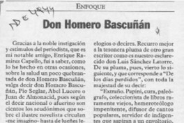Don Homero Bascuñán  [artículo] Juan Rubén Valenzuela.
